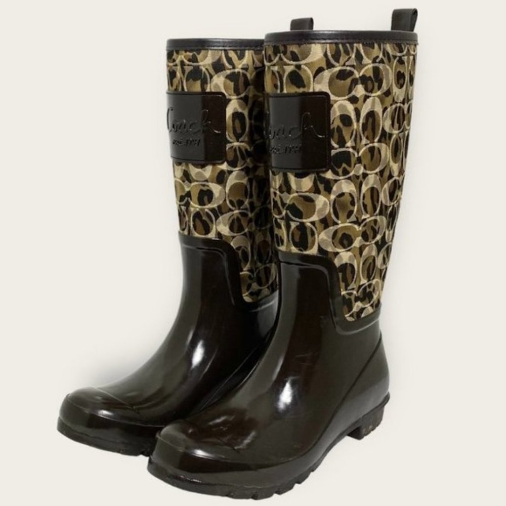 Coach Pearl Signature Leopard Print Rain Boots Signature Leopard